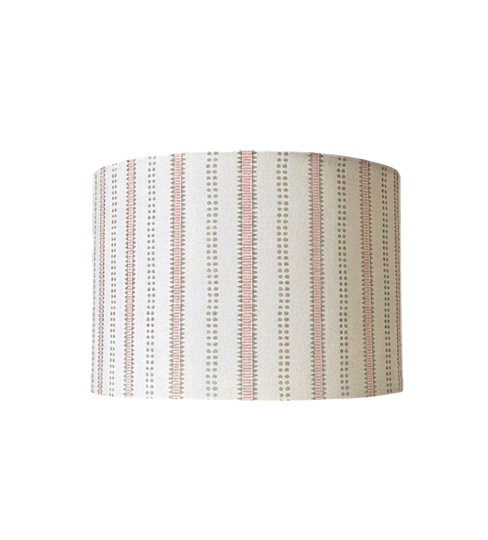 Sage and Pink Striped Print Drum Lampshade - Rose Pink/Sage