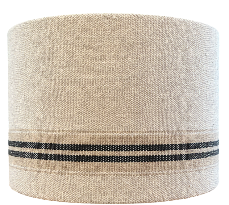 Grain Sack Linen Lampshade Black and Tan Stripes Natural Oatmeal Cream