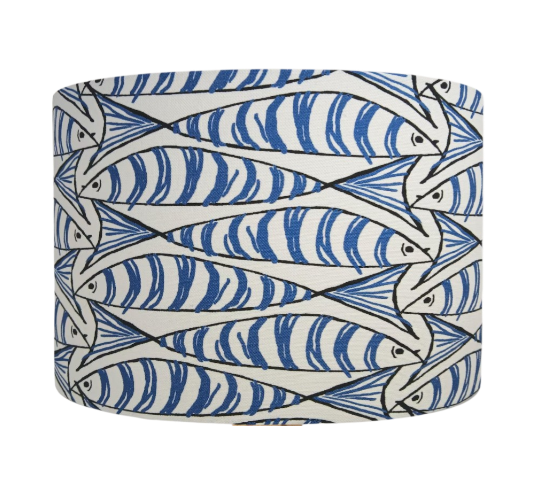 Blue Fish Lampshade / Ceiling Shade Option Nautical Sardine Print Coastal Drum