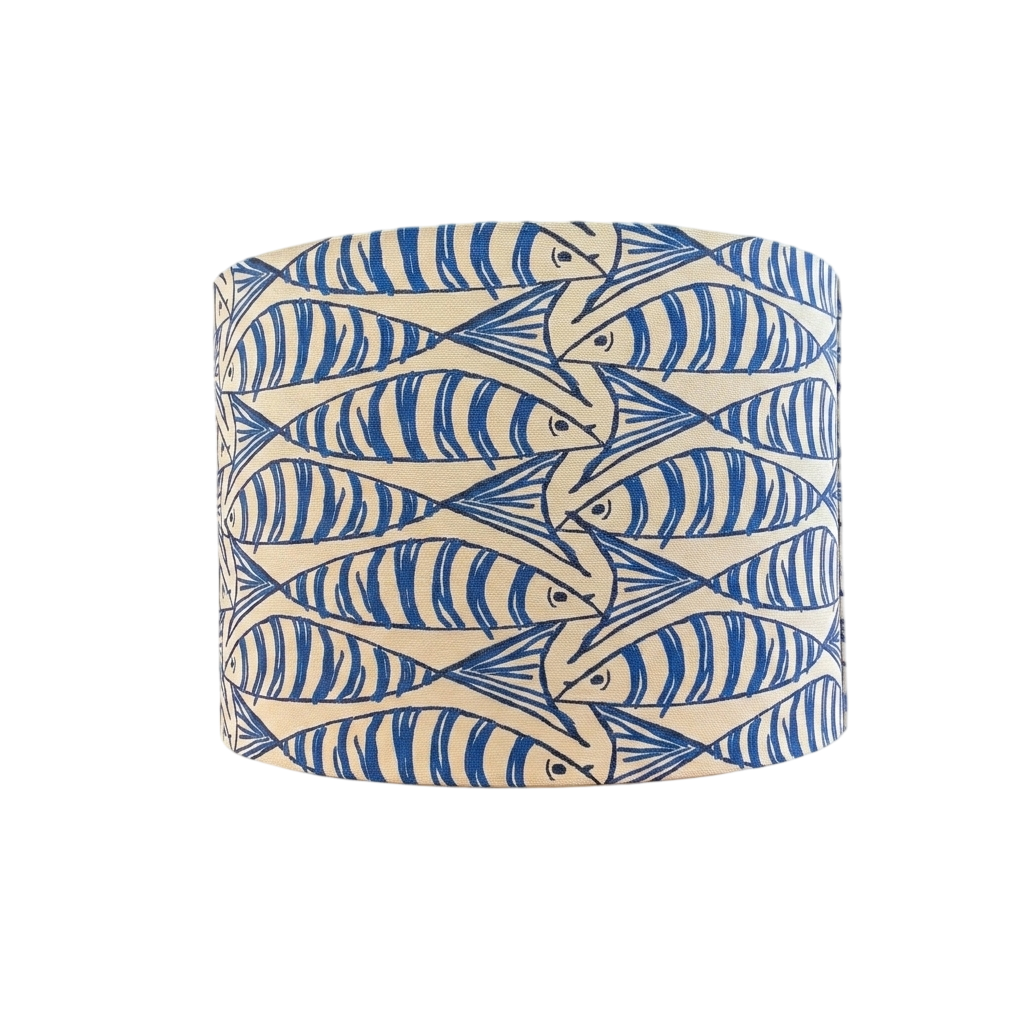 Blue Fish Lampshade / Ceiling Shade Option Nautical Sardine Print Coastal Drum