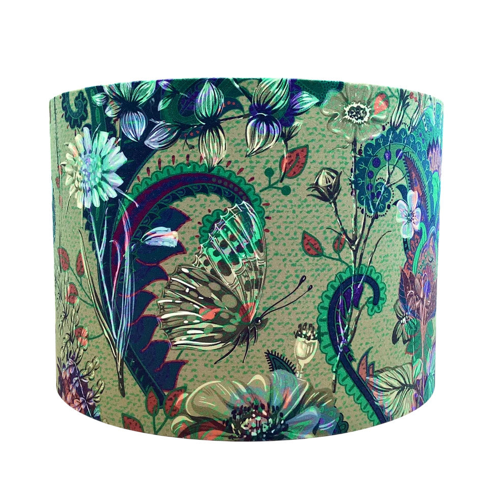 Butterfly Velvet Lampshade in Soft Green Colours