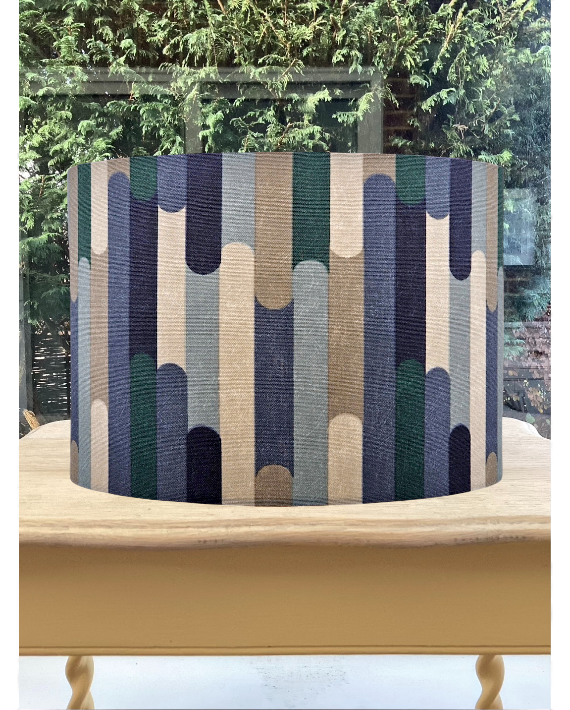 Modern Geometric Blue & Grey Capsule Drum Lampshade