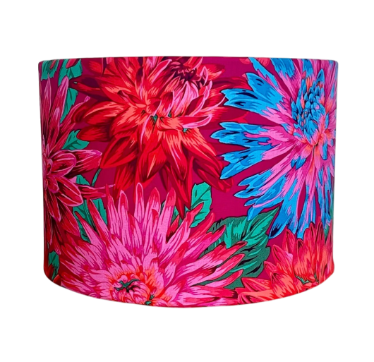 Bright Pink, Red, Blue Dahlia Flower Floral Kaffe Fassett Lampshade