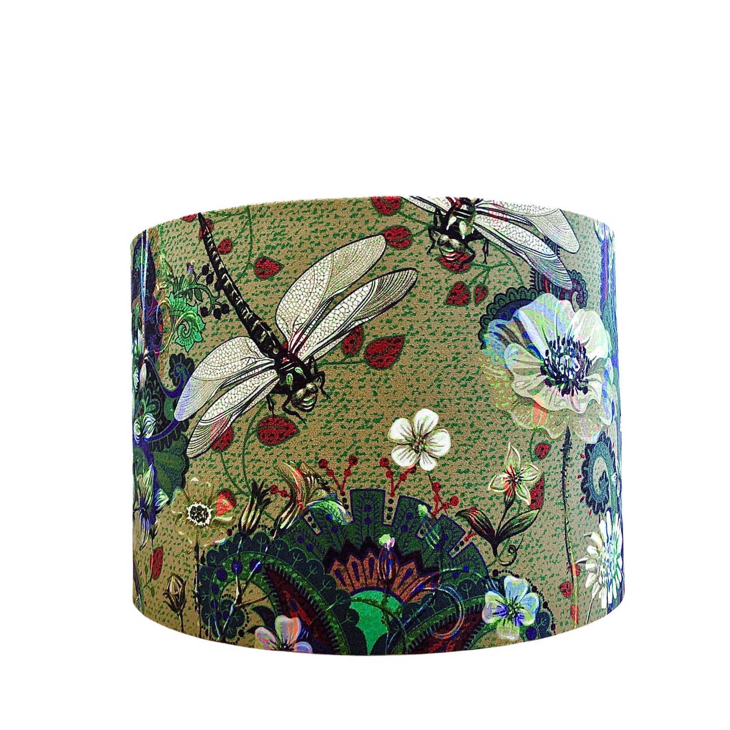 Dragonfly Velvet Lampshade in Soft Green Colours