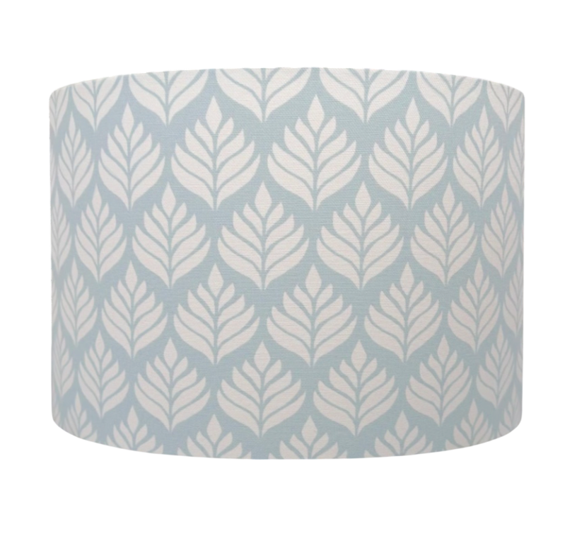 Elise Chambray Blue Leaf Drum Lampshade – Handmade Ceiling or Table Lamp Shade