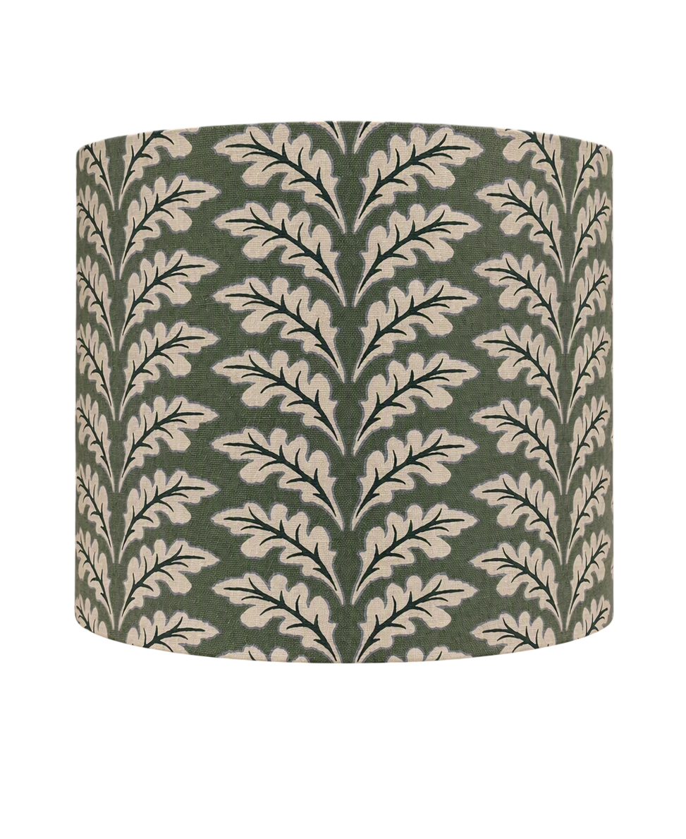 Green Oak Leaf Lampshade Botanical Print Fabric Lighting