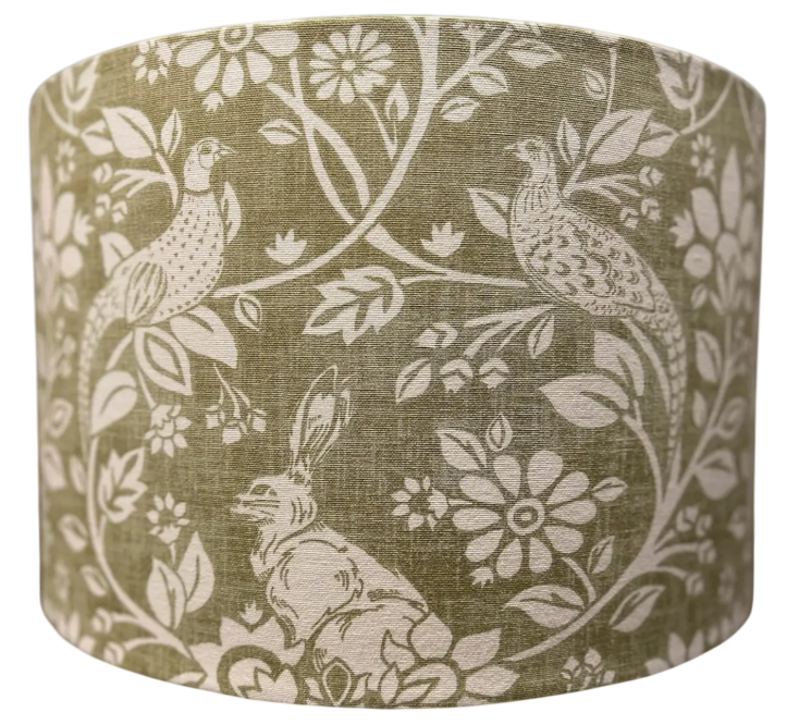 Heathland Moss, Hares and Pheasants, Handmade Drum lampshade