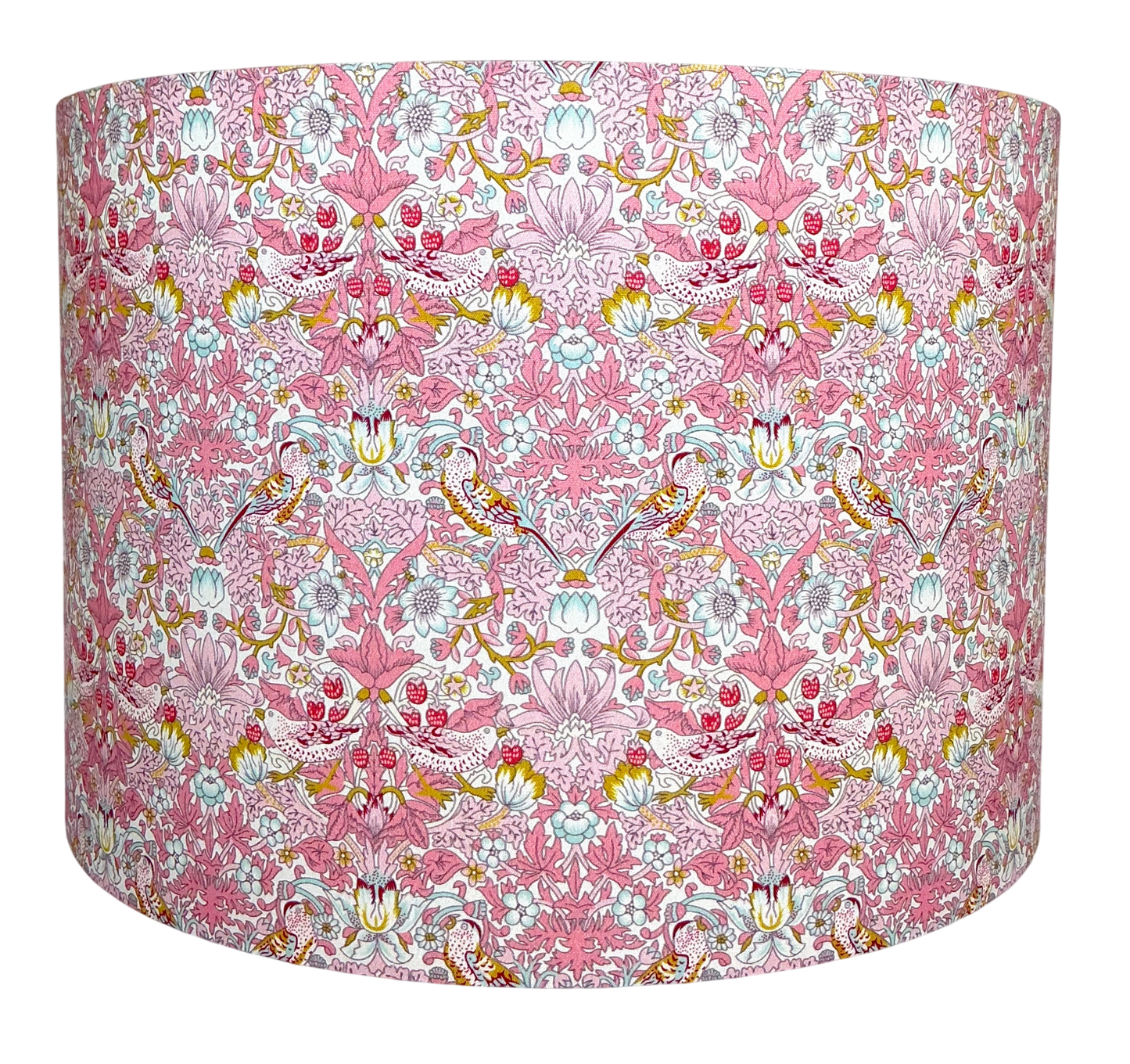 William Morris Strawberry Thief Lampshade – Botanical Bird Print in Pink