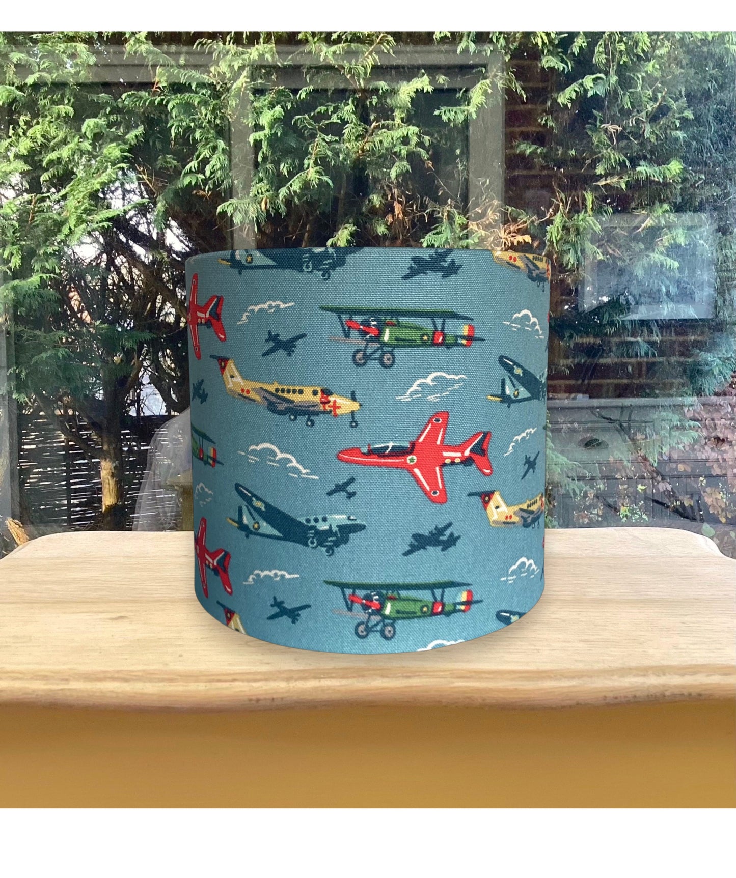 Vintage Aeroplane Drum Lampshade | Planes & Clouds Print on Blue