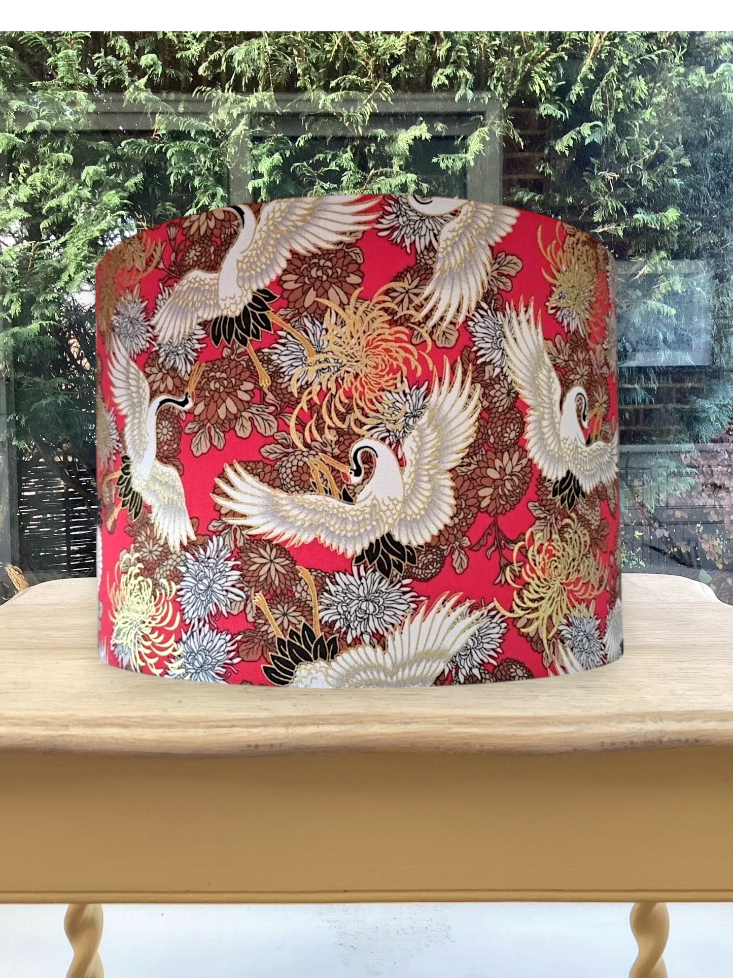 Japanese Cranes Red Gold Foil Lampshade