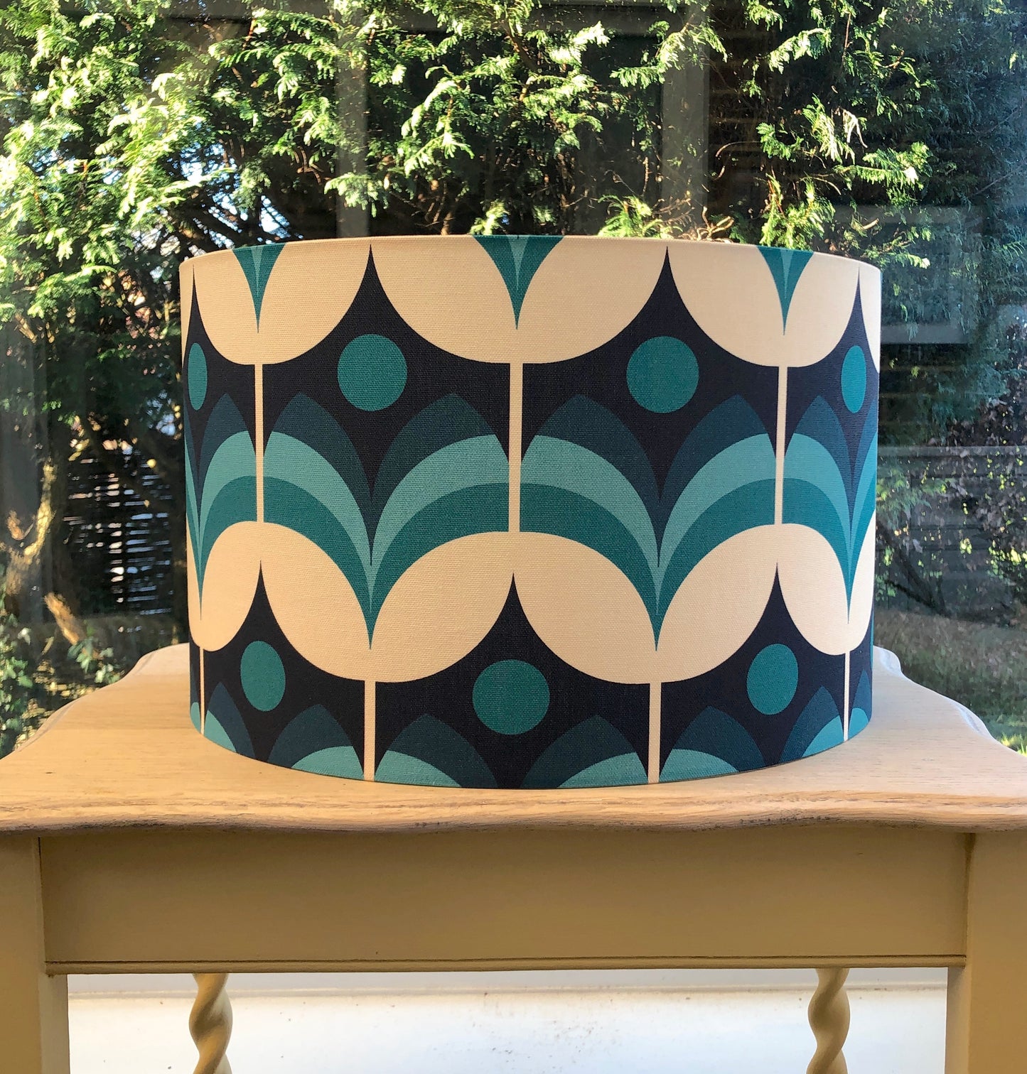 Retro Teal Geometric Lampshade – Mid-Century Modern Statement Piece