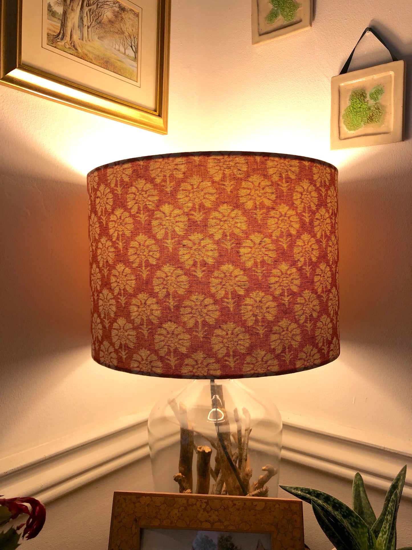 French Linen Lampshade with Rose Sprigs