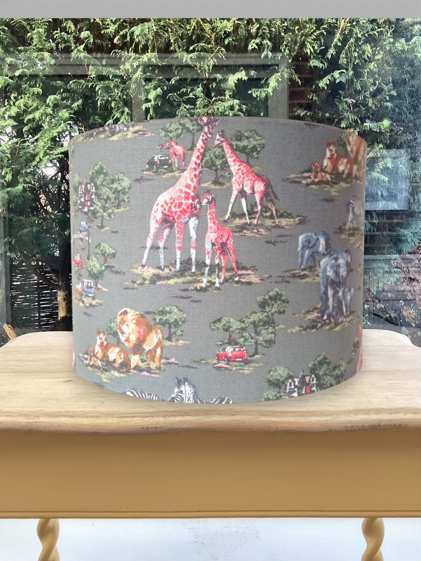 Sage Green Safari Nursery Lampshade - Giraffe Lion Elephant