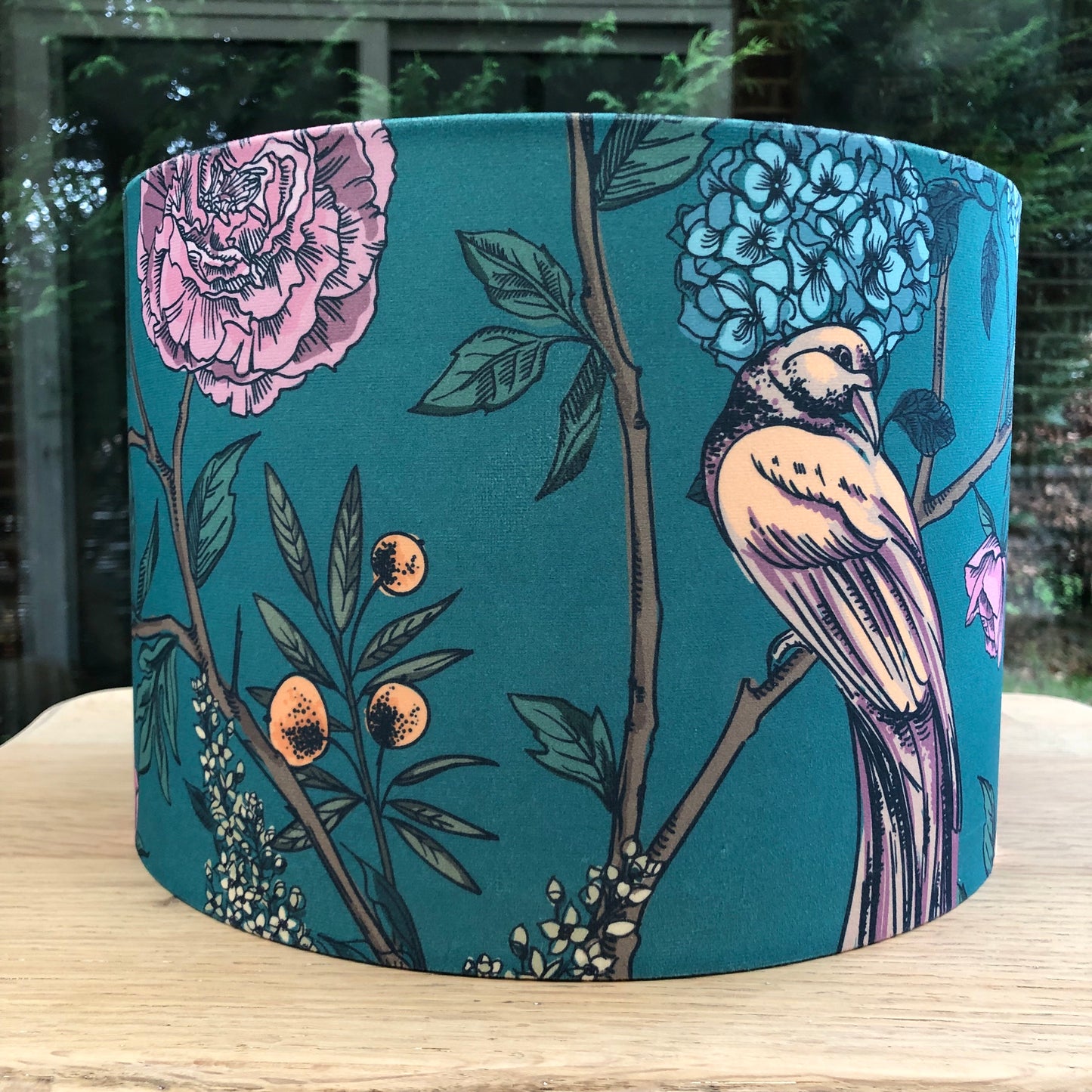 Teal Velvet Lampshade Birds of Paradise Tropical