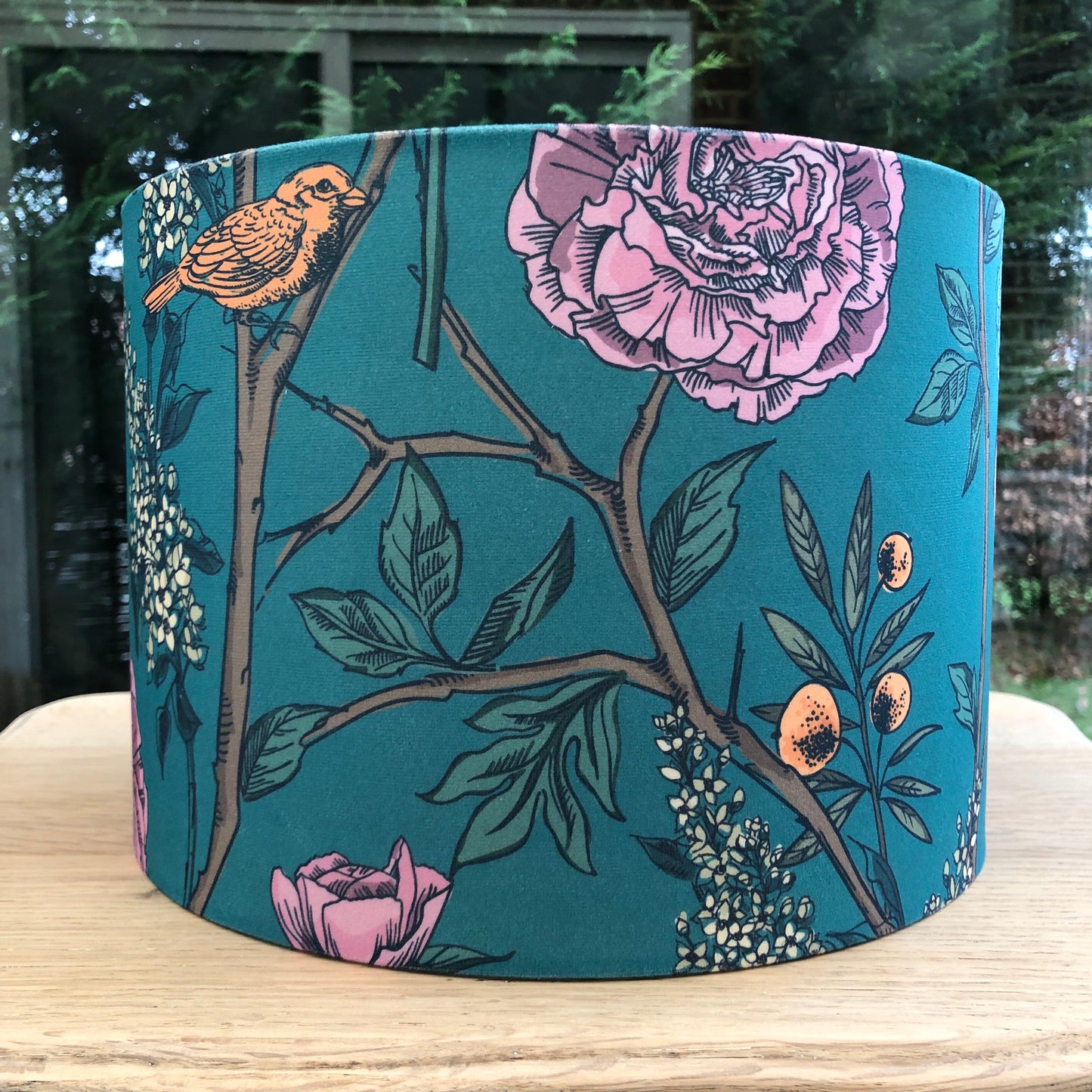 Teal Velvet Lampshade Birds of Paradise Tropical