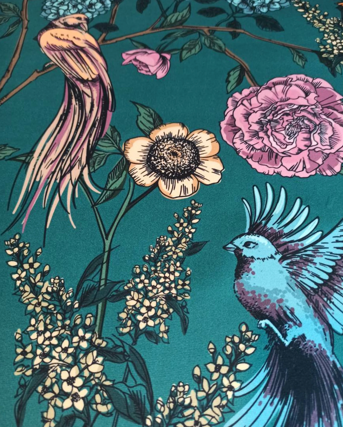 Teal Velvet Lampshade Birds of Paradise Tropical