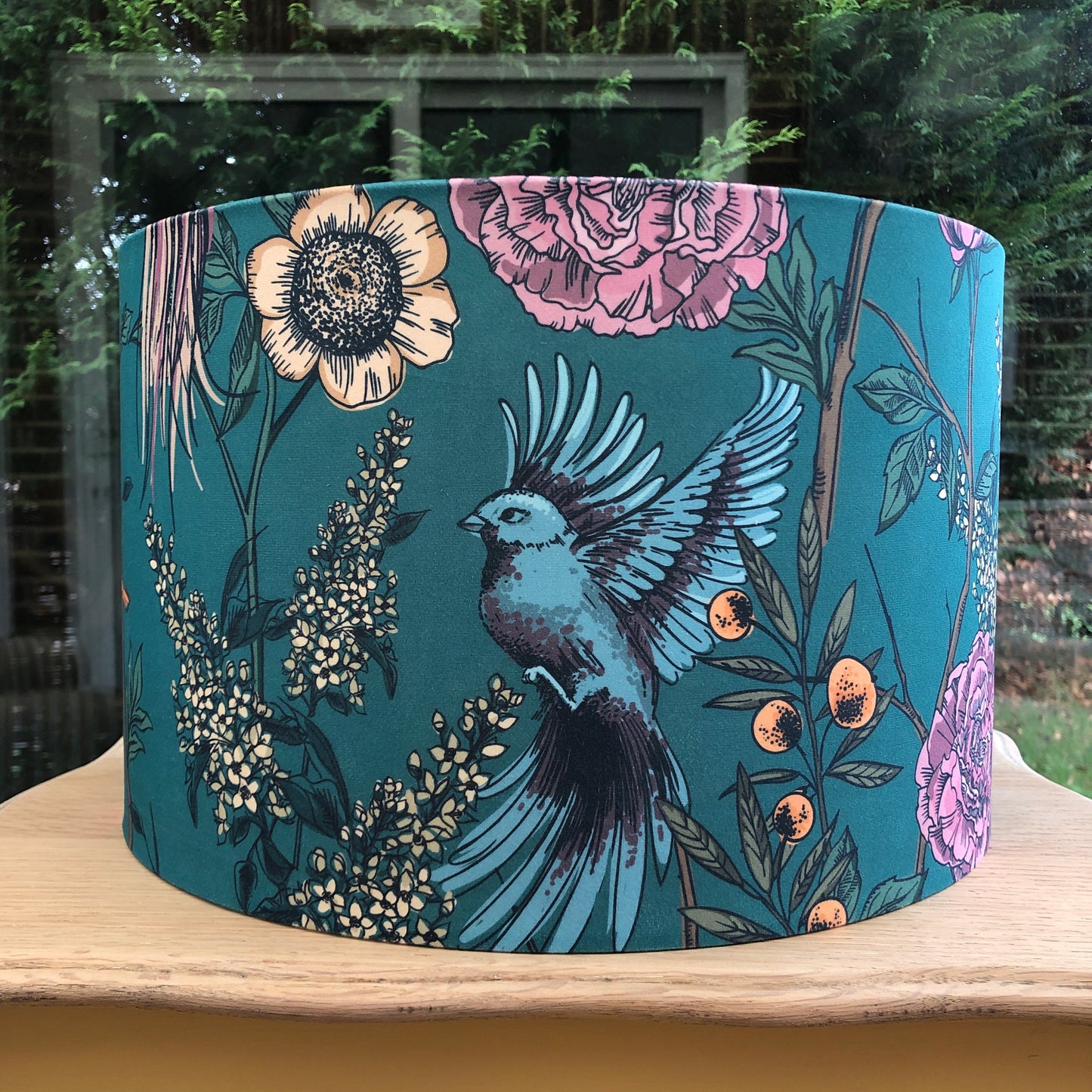Teal Velvet Lampshade Birds of Paradise Tropical