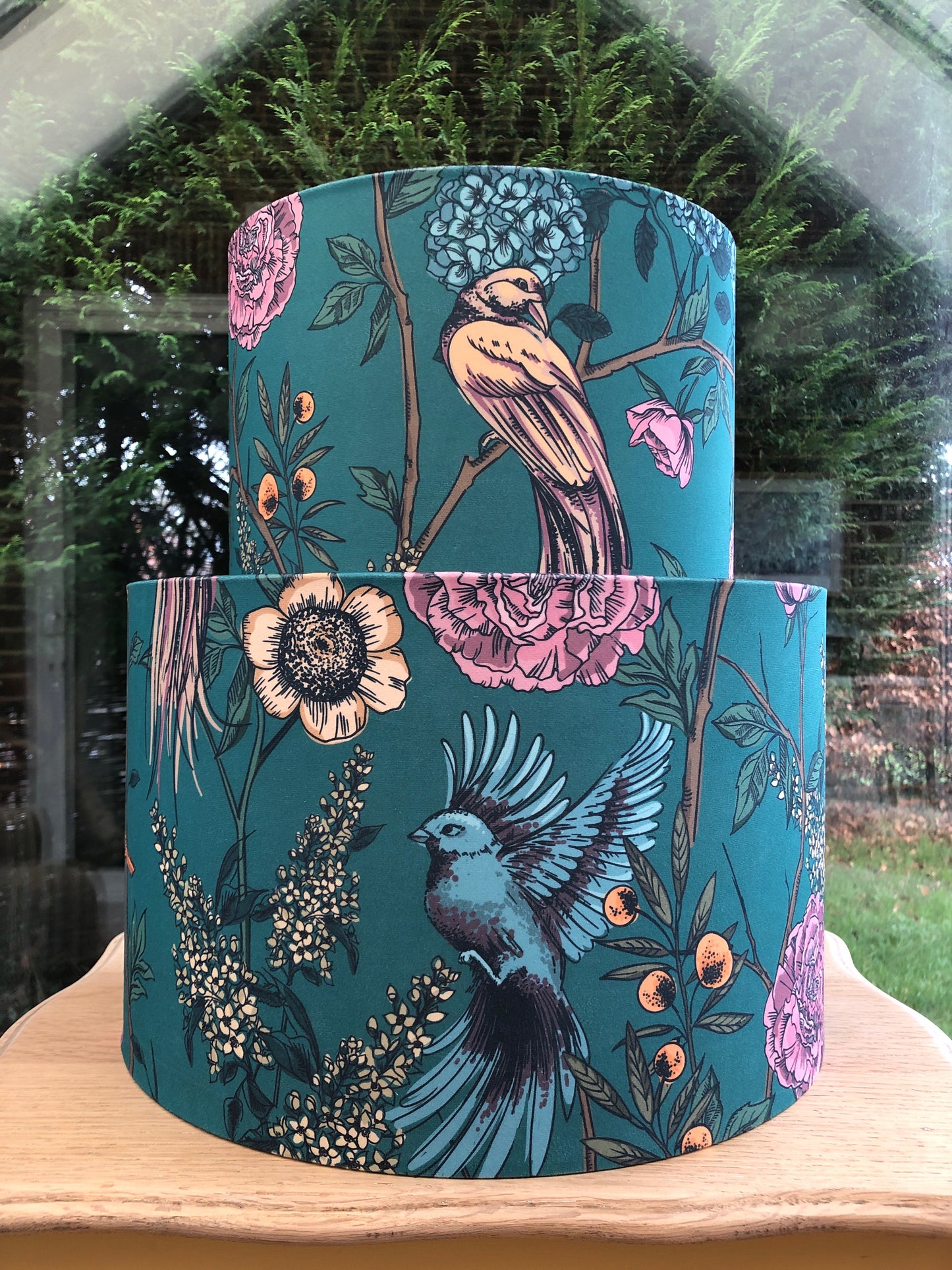 Teal Velvet Lampshade Birds of Paradise Tropical
