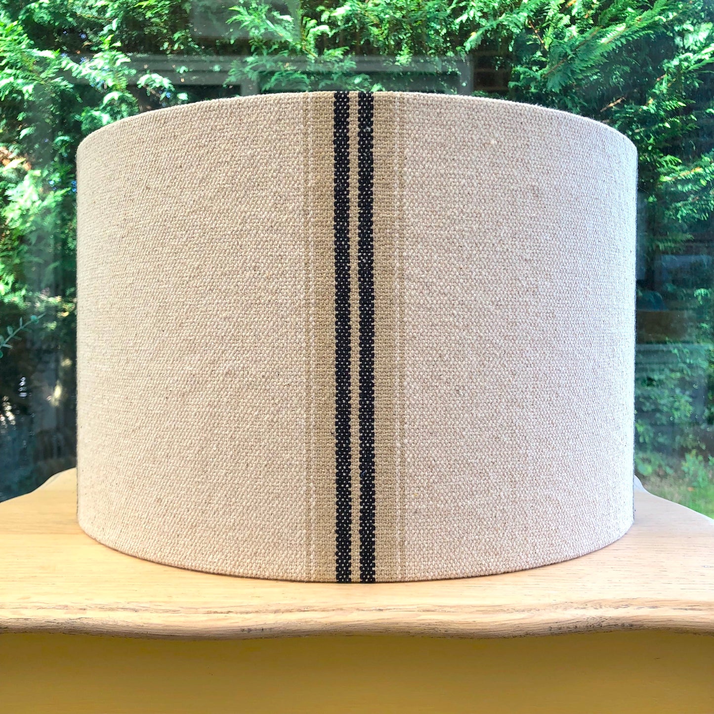 Grain Sack Linen Lampshade Black and Tan Vertical Stripes Natural Oatmeal Cream