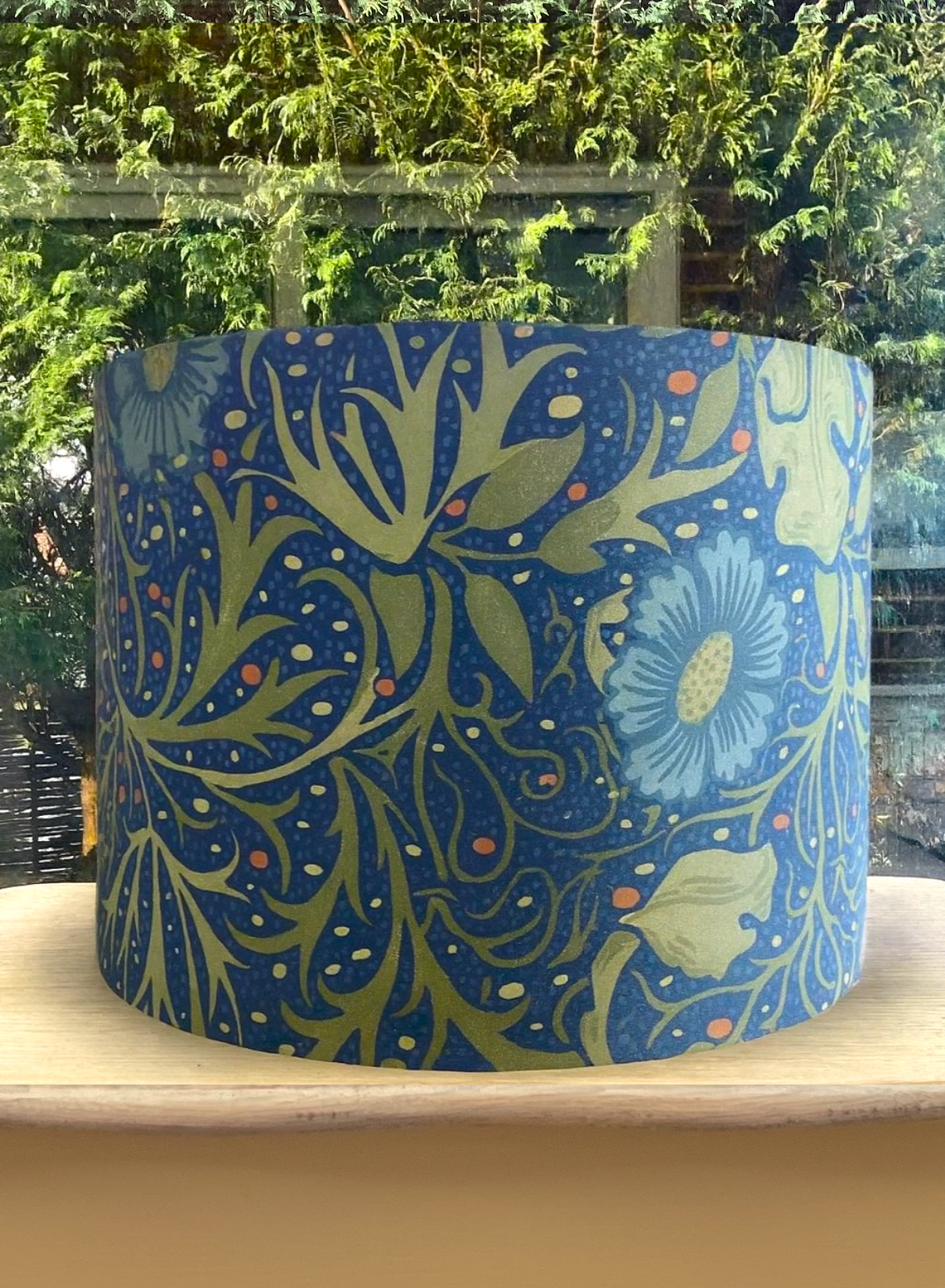 William Morris Seaweed Lampshade in Green Blue Colours