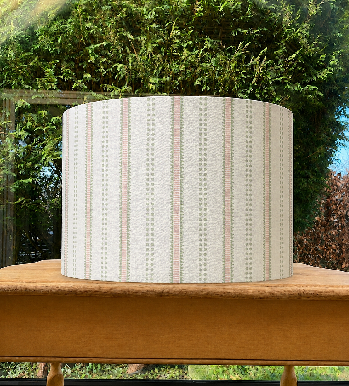 Sage and Pink Striped Print Drum Lampshade - Rose Pink/Sage