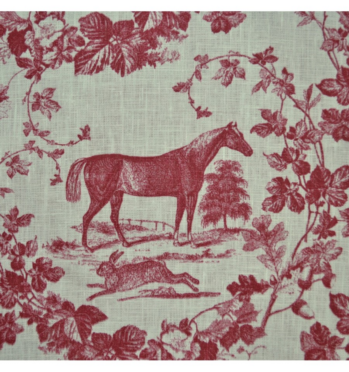 Red Toile Horse & Deer Linen Drum Lampshade – Country Woodland Print, Handmade Style