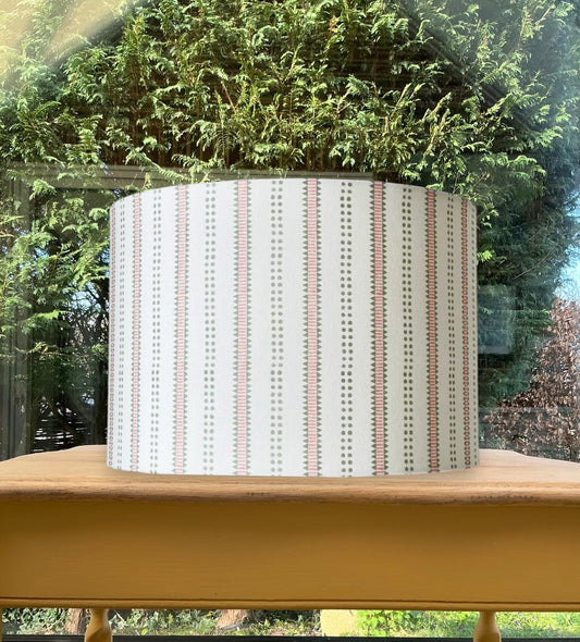 Sage and Pink Striped Print Drum Lampshade - Rose Pink/Sage