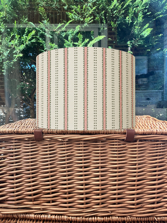 Sage and Pink Striped Print Drum Lampshade - Rose Pink/Sage