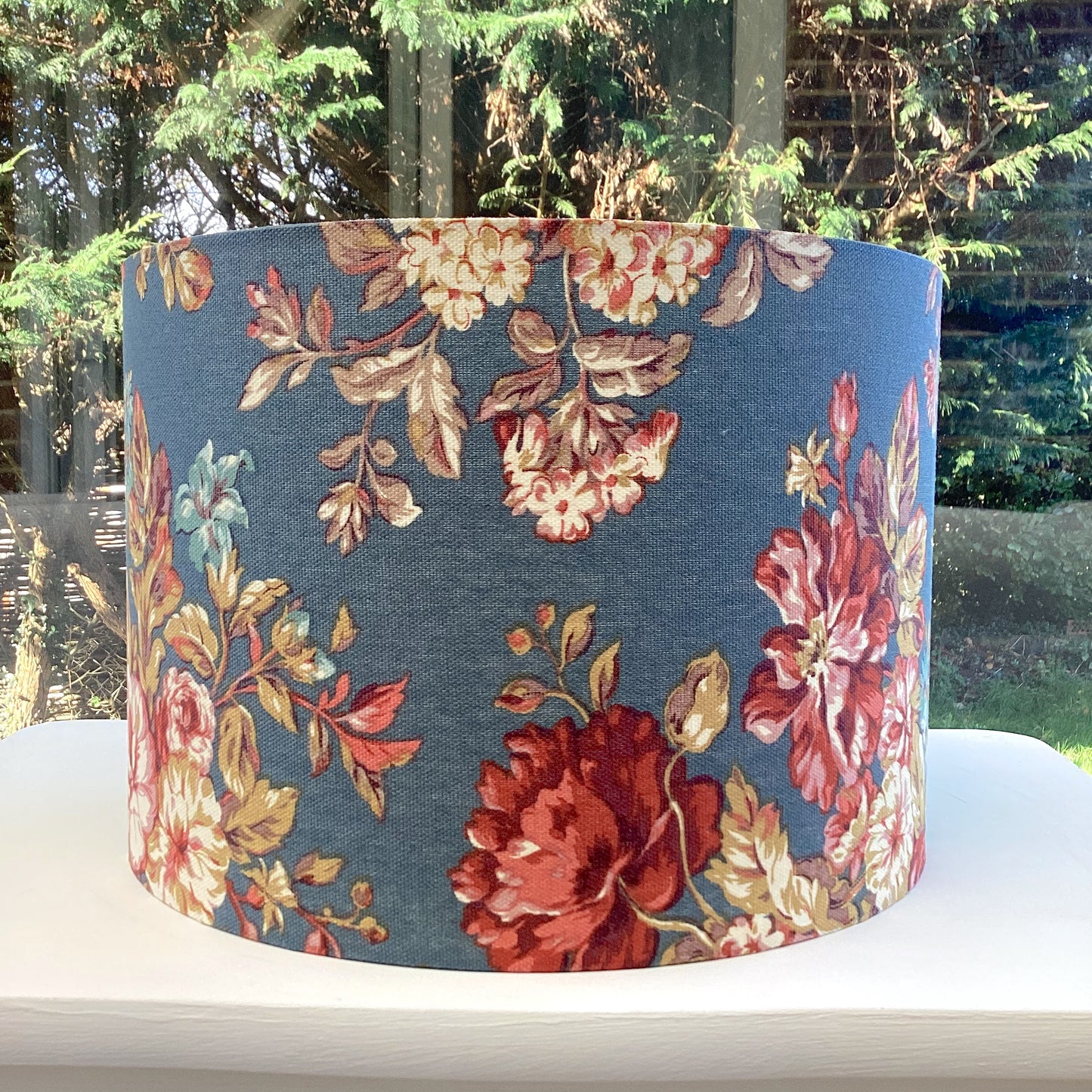 Autumn Bloom Ralph Lauren lampshade with vibrant floral design, featuring rich autumnal colors and intricate details, perfect for enhancing home decor and adding a touch of elegance to any room.