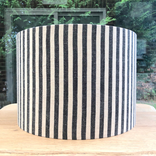 Linen Lampshade with Woven Charcoal Black Stripes on Natural French Linen