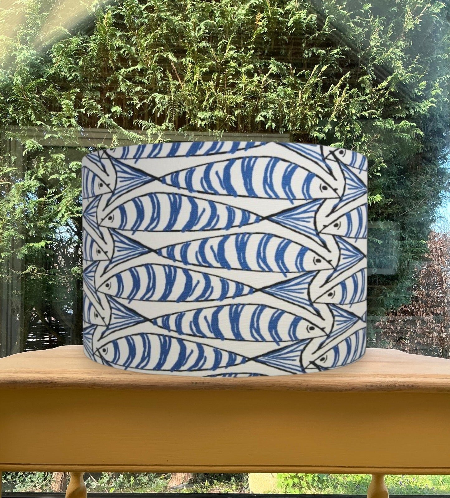 Blue Fish Lampshade / Ceiling Shade Option Nautical Sardine Print Coastal Drum
