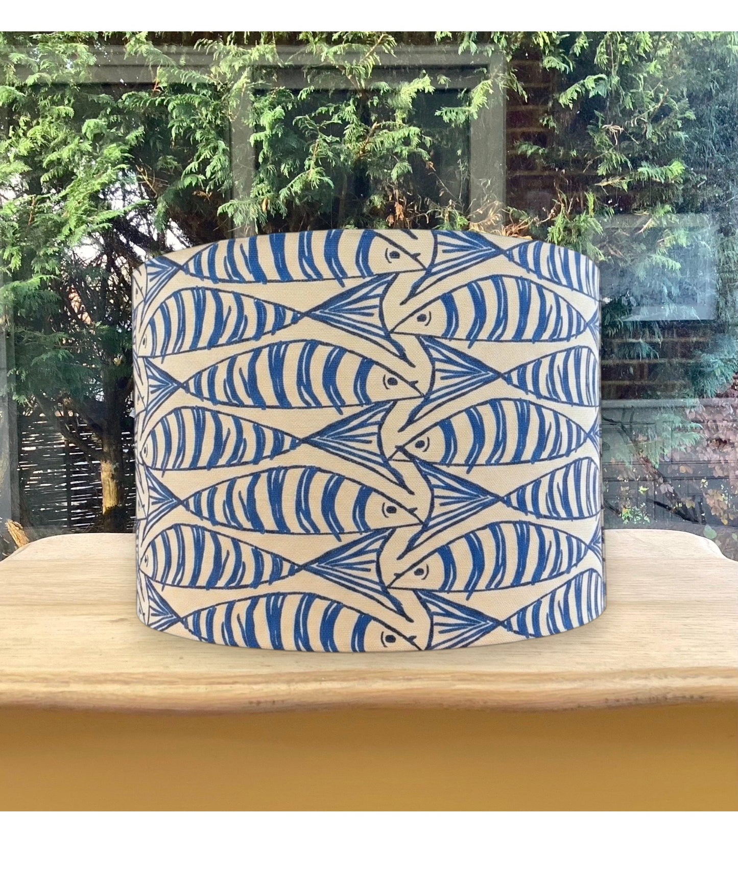 Blue Fish Lampshade / Ceiling Shade Option Nautical Sardine Print Coastal Drum