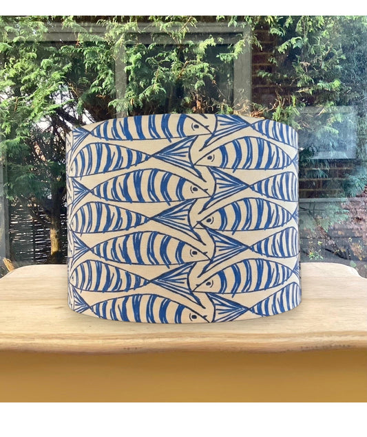 Blue Fish Lampshade / Ceiling Shade Option Nautical Sardine Print Coastal Drum