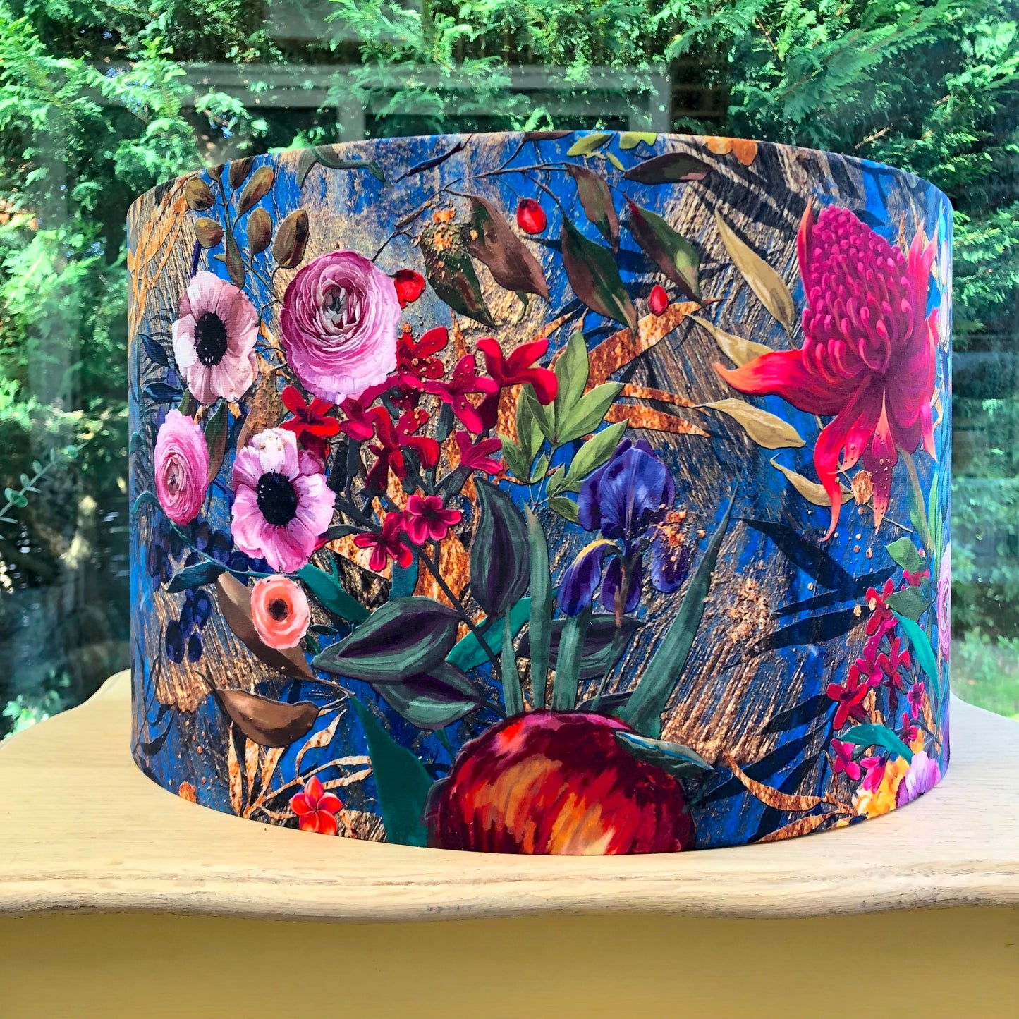 Wild Meadow Velvet Lampshade in Bold Blue Colours