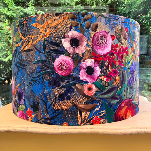Wild Meadow Velvet Lampshade in Bold Blue Colours