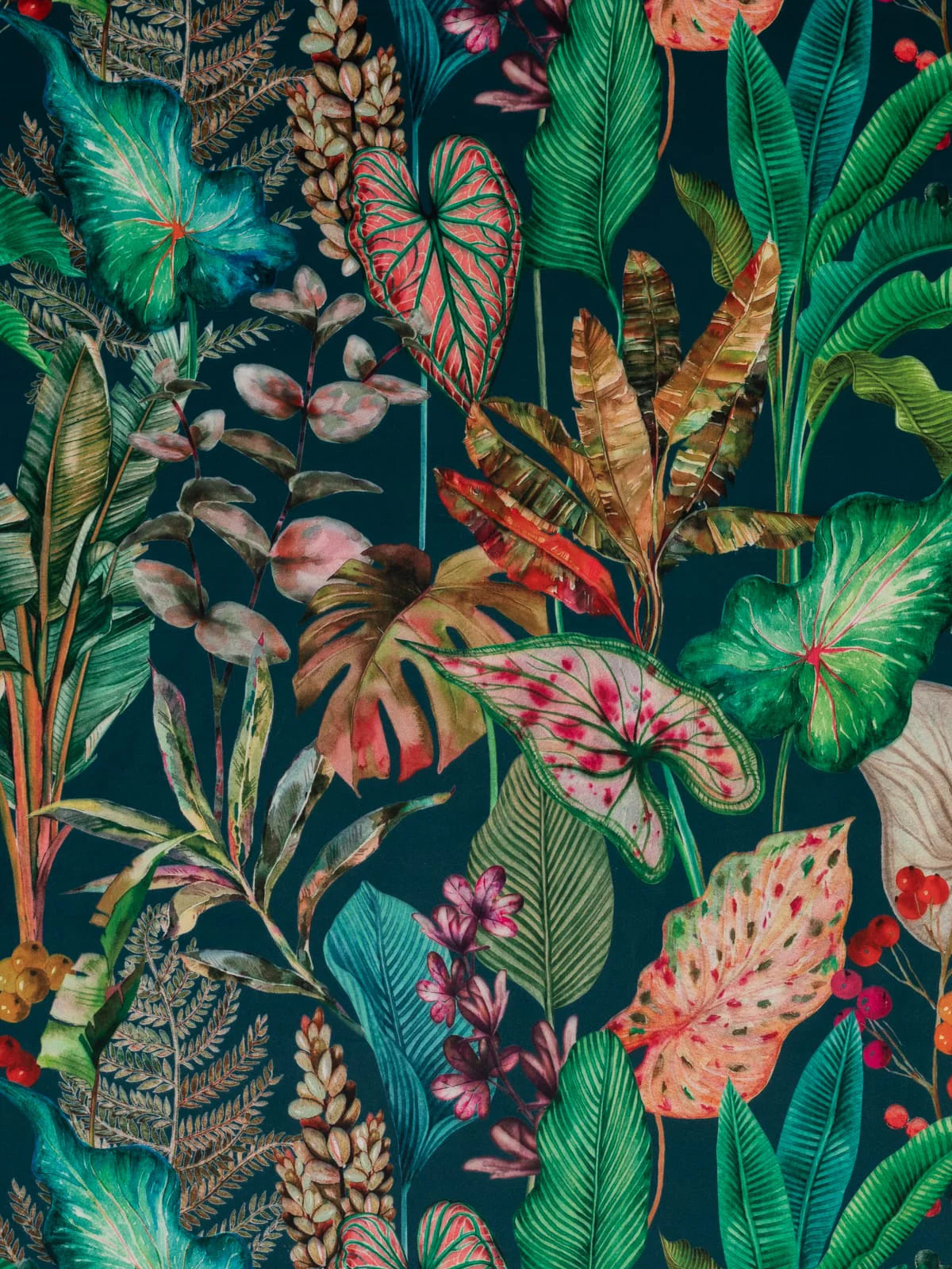 Botanical Velvet Lampshade in Bold Green Pink Red Colours
