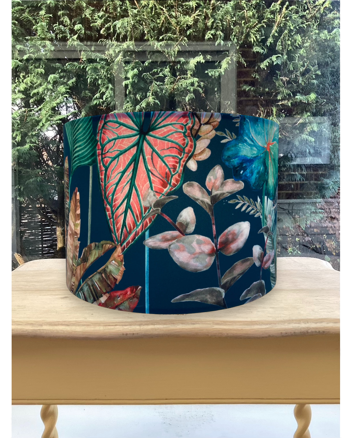 Botanical Velvet Lampshade in Bold Green Pink Red Colours