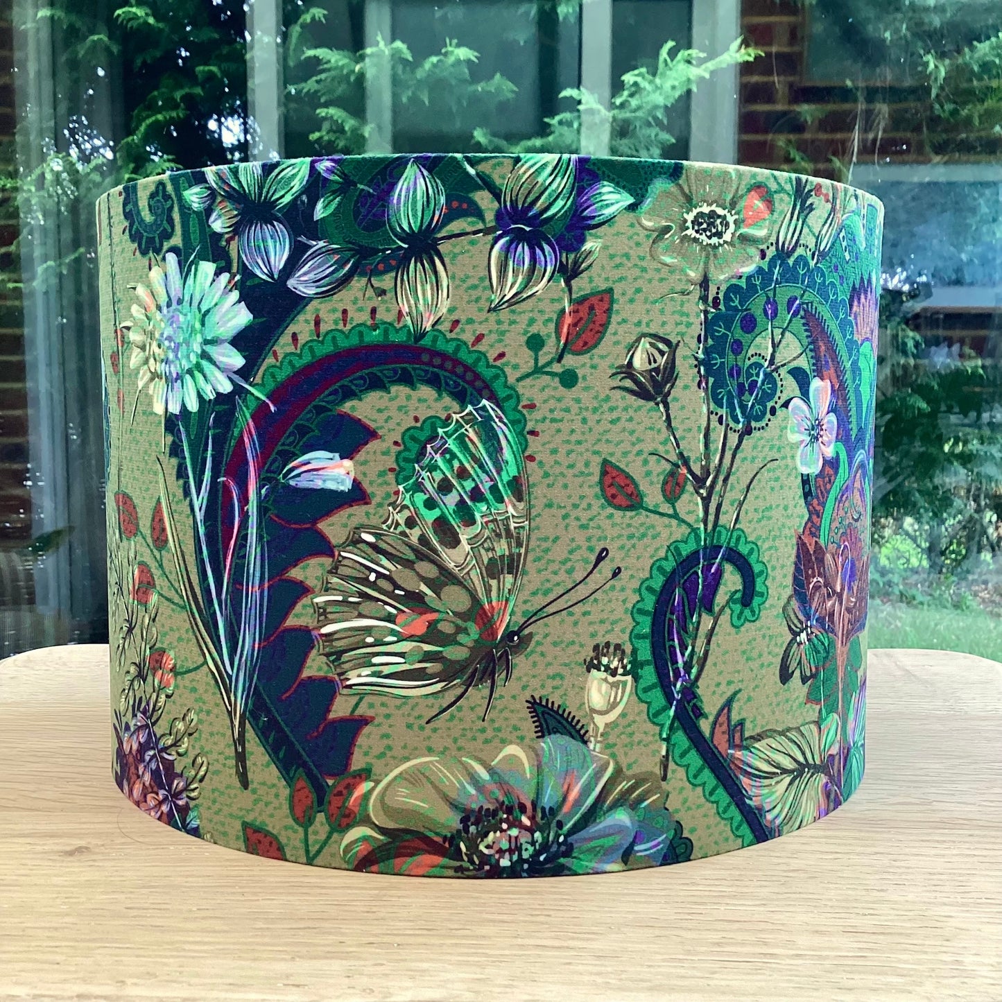 Butterfly Velvet Lampshade in Soft Green Colours
