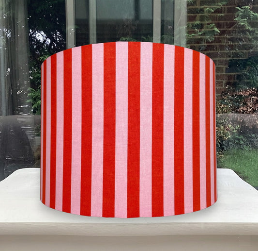 Pink Coral Red Stripe Lampshade Dopamine Decor