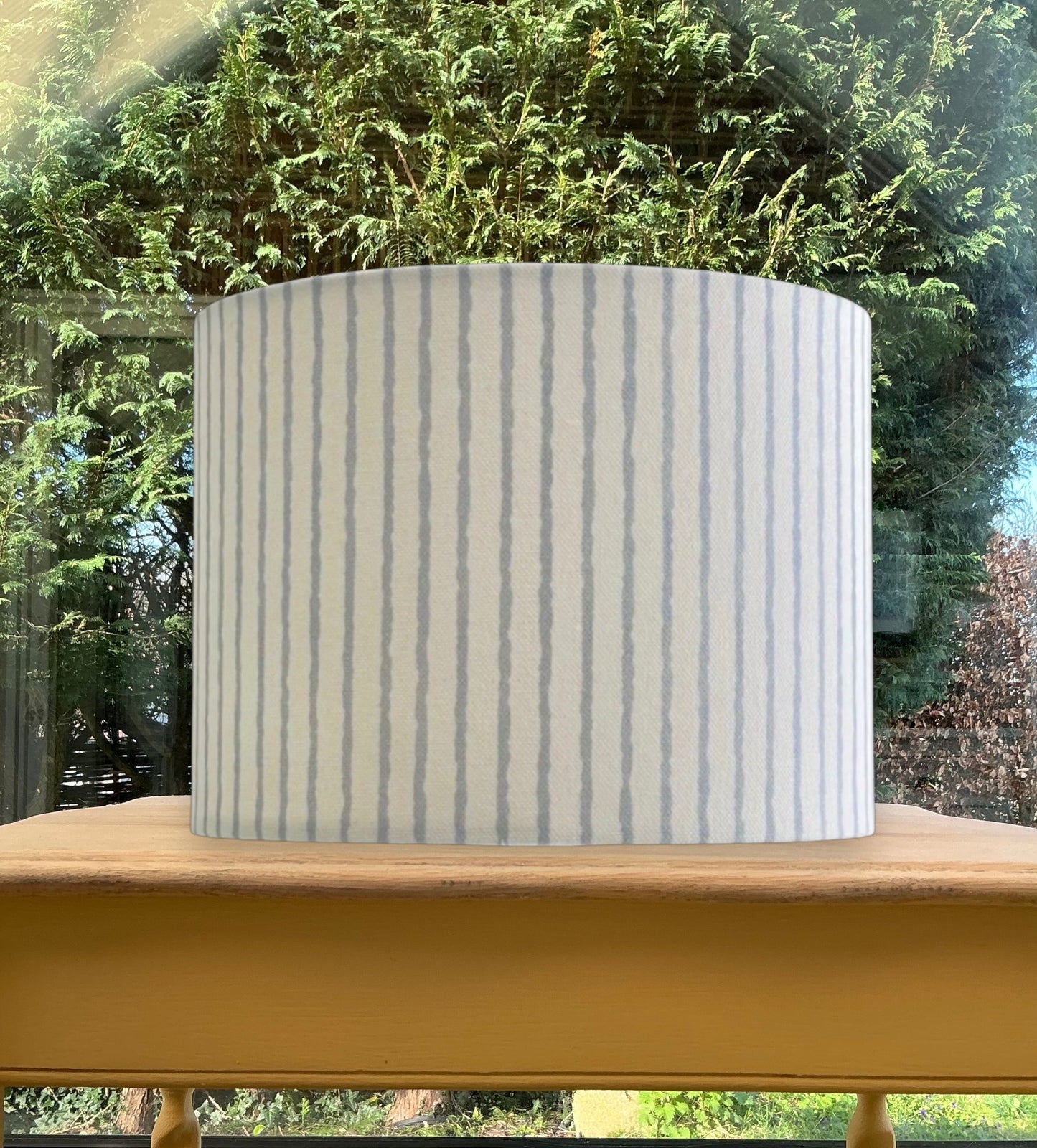 Sky Blue Stripe Drum Lampshade – Handmade Ceiling or Table Lamp Shade