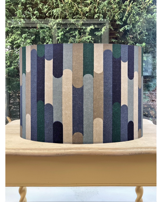 Modern Geometric Blue & Grey Capsule Drum Lampshade