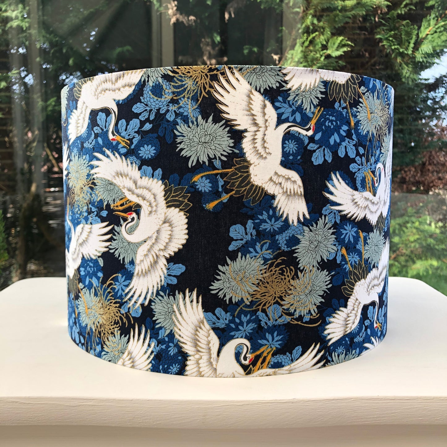 Japanese Cranes Navy Blue Gold Foil Lampshade
