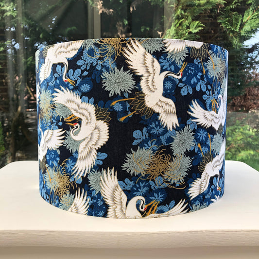 Japanese Cranes Navy Blue Gold Foil Lampshade