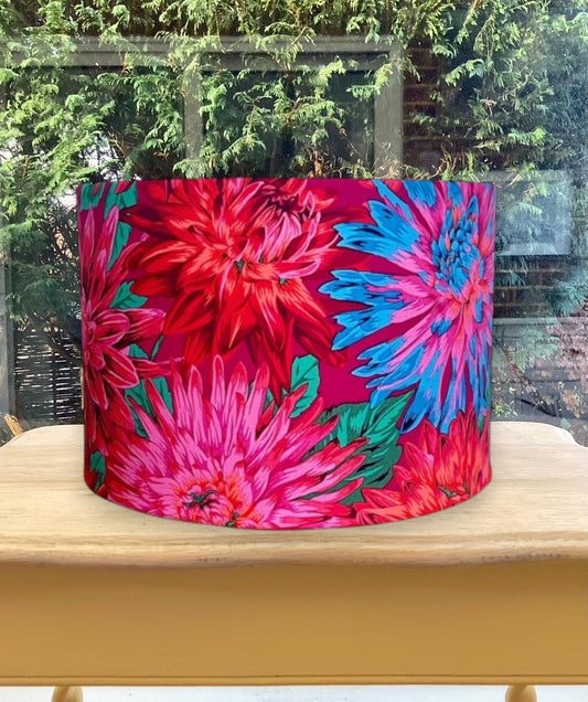 Bright Pink, Red, Blue Dahlia Flower Floral Kaffe Fassett Lampshade