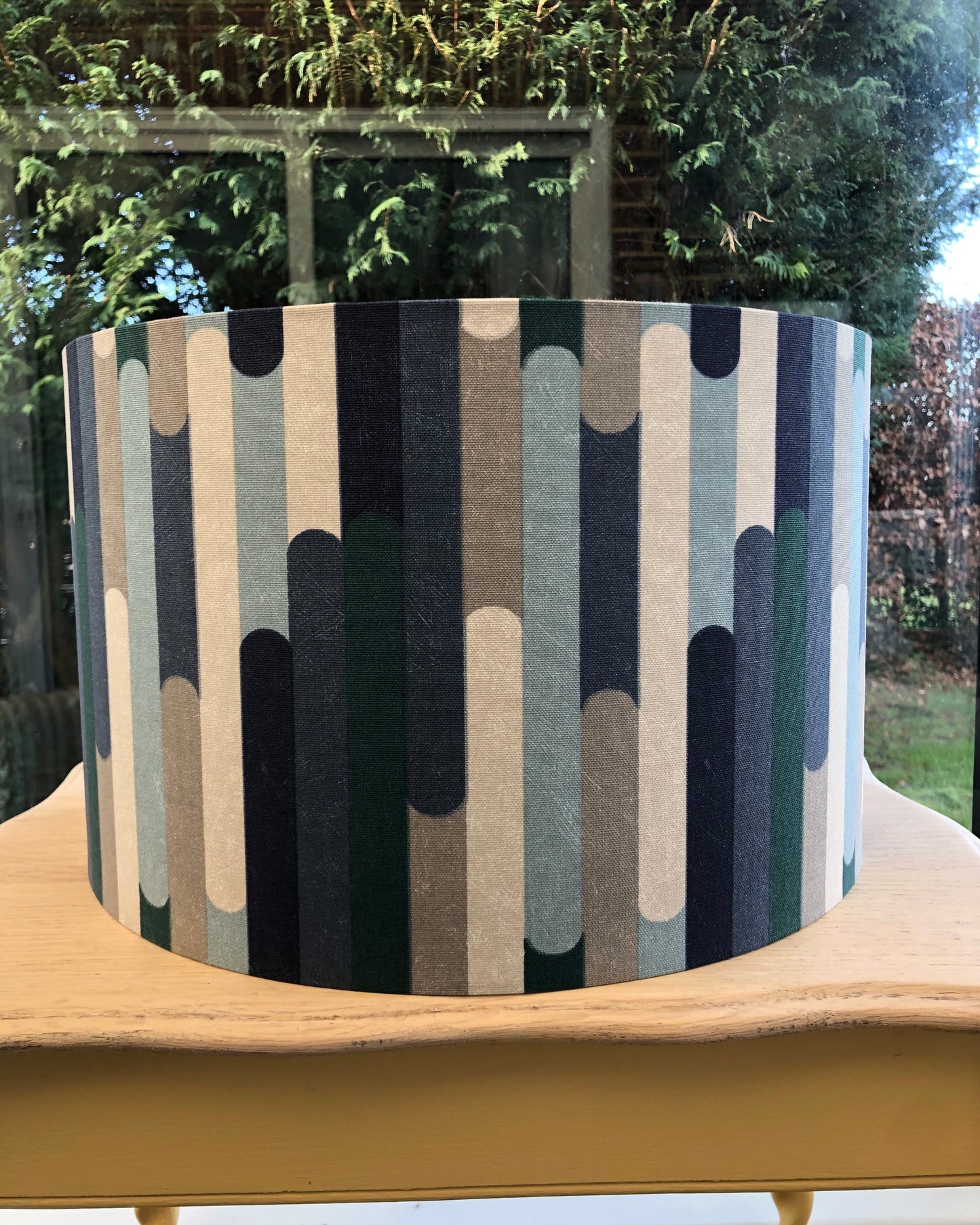 Modern Geometric Blue & Grey Capsule Drum Lampshade