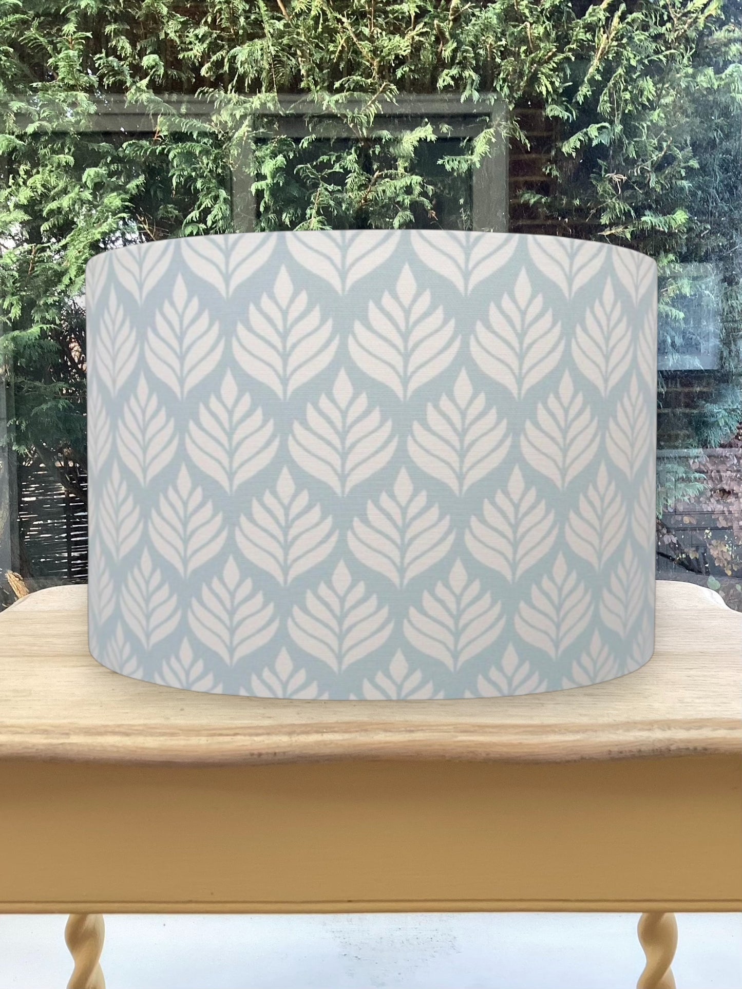 Elise Chambray Blue Leaf Drum Lampshade – Handmade Ceiling or Table Lamp Shade