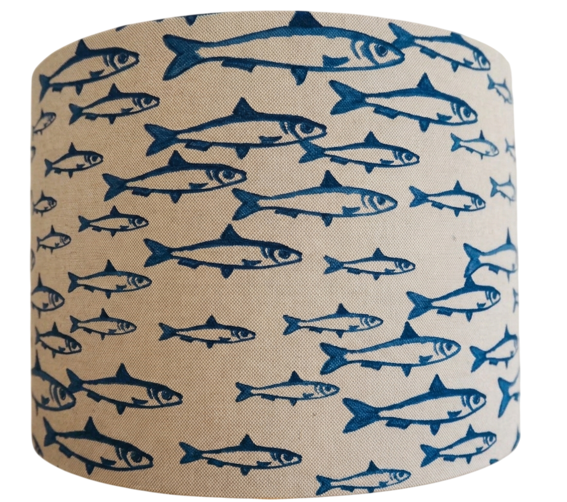 Nautical Fish Lampshade Blue Coastal Fabric Light Shade
