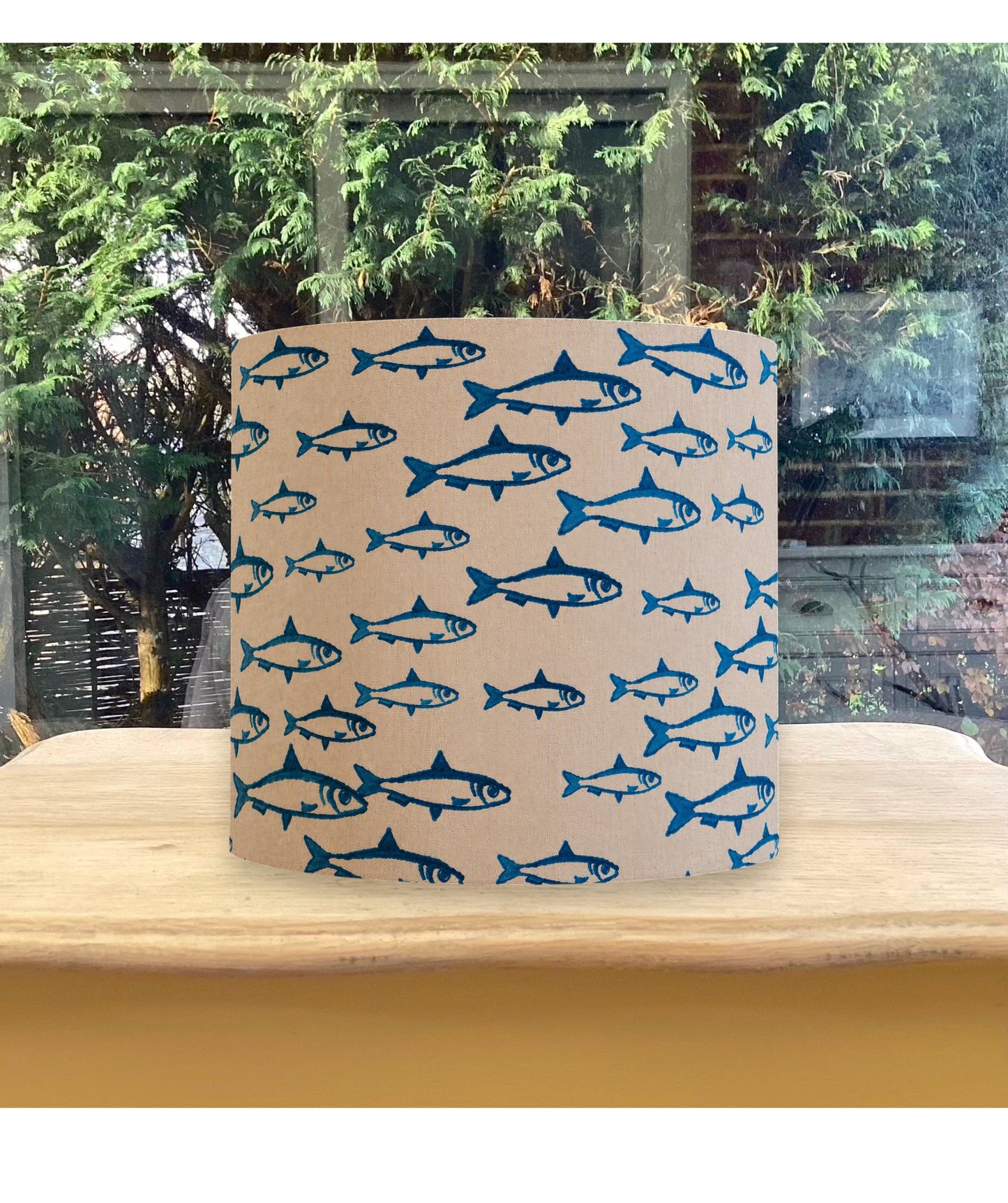 Nautical Fish Lampshade Blue Coastal Fabric Light Shade