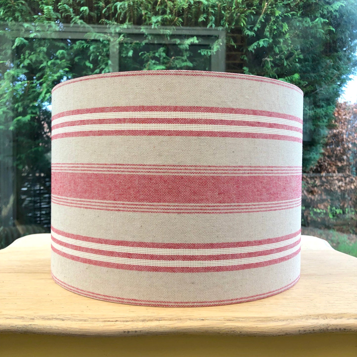 French Linen Lampshade with Red Stripes