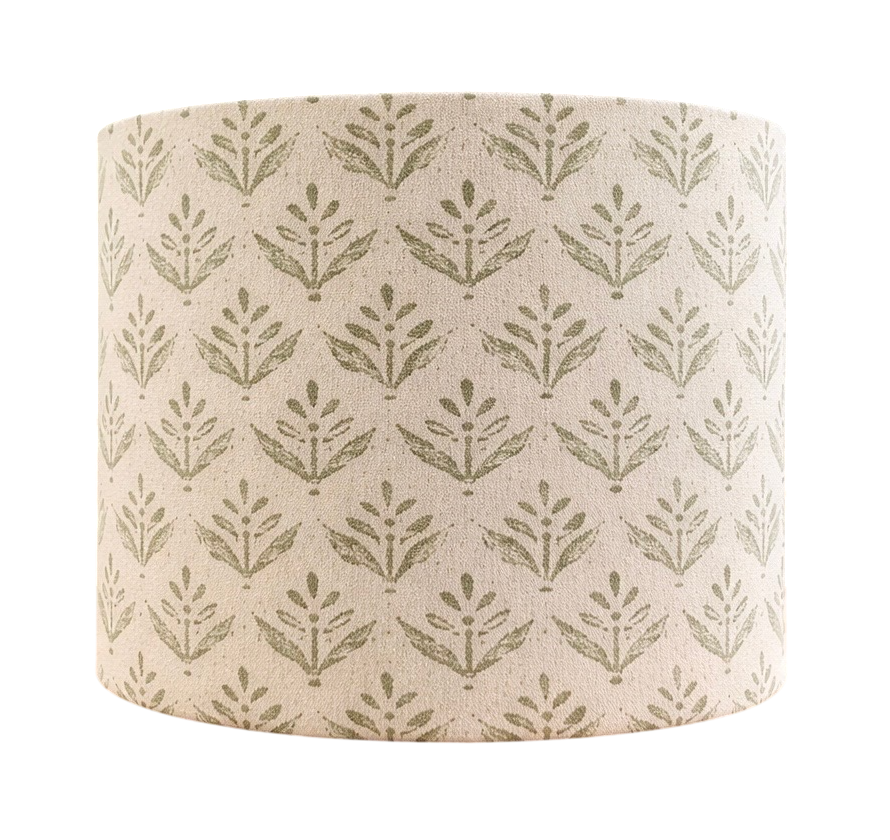 Green Botanical Block Print Lampshade – Sage Leaf Pattern